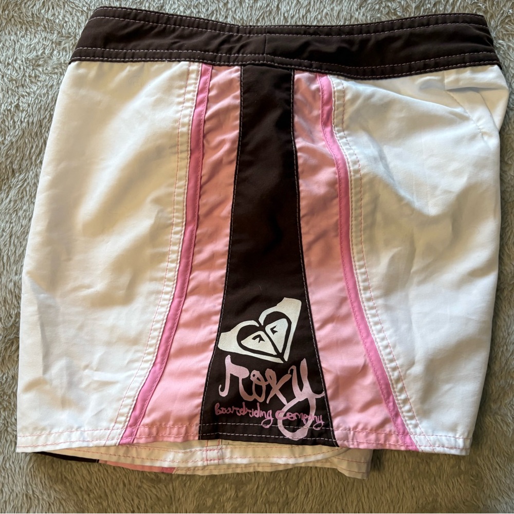 Roxy White with Brown and Pink Panel Board Shorts